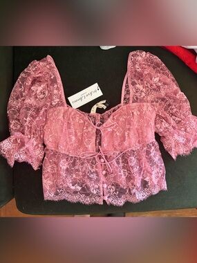 For Love & Lemons Pink Lace Top